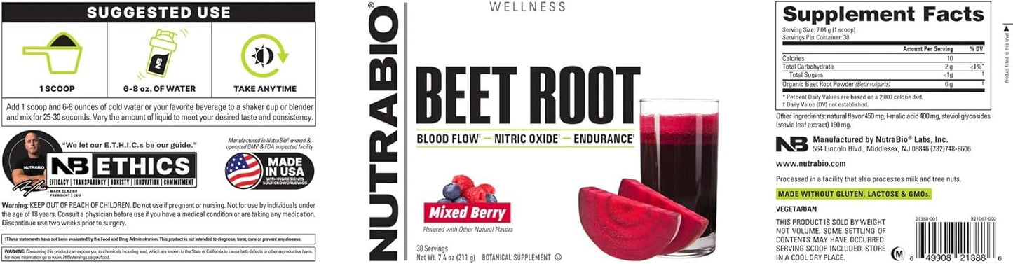 Organic Beet Root Powder Superfood with Nitrates and Antioxidants for Performance and Health - Non-GMO, Vegetarian (30 Servings)