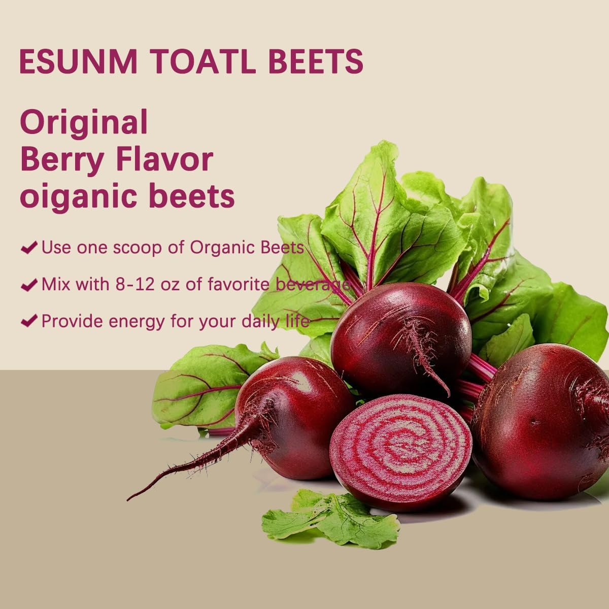 Organic Beet Root Powder Supplement for Men, Promotes Healthy Blood Pressure & Circulation - Berry Flavor
