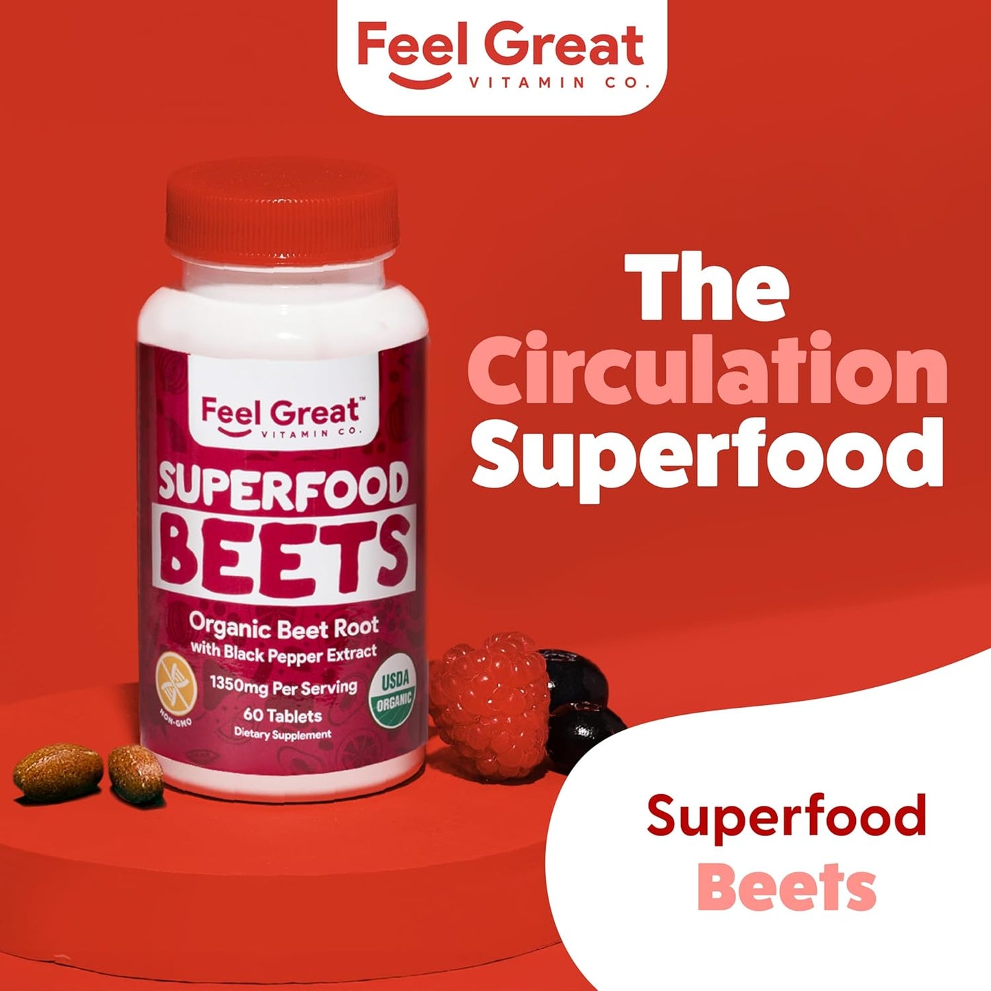 Organic Beet Root Powder Tablets | Nitric Oxide Supplement for Healthy Circulation & Natural Energy