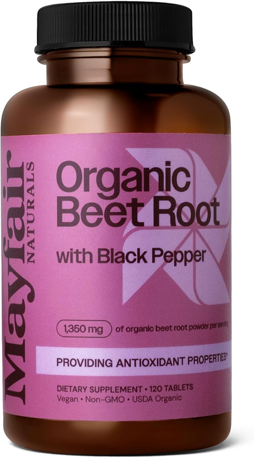 Organic Beet Root Powder with Black Pepper - 1350mg Dietary Supplement Tablets by Mayfair Naturals