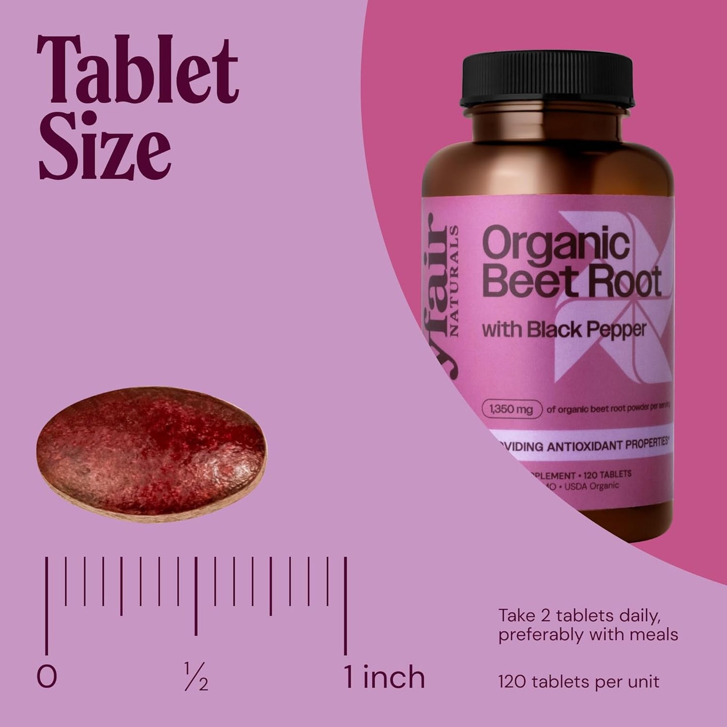 Organic Beet Root Powder with Black Pepper - 1350mg Dietary Supplement Tablets by Mayfair Naturals