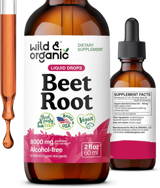 Organic Beet Root Tincture - 8000 mg Fresh Extract - Liquid Supplement for Men & Women - Vegan, Alcohol & Sugar-Free - 2 fl oz Bottle
