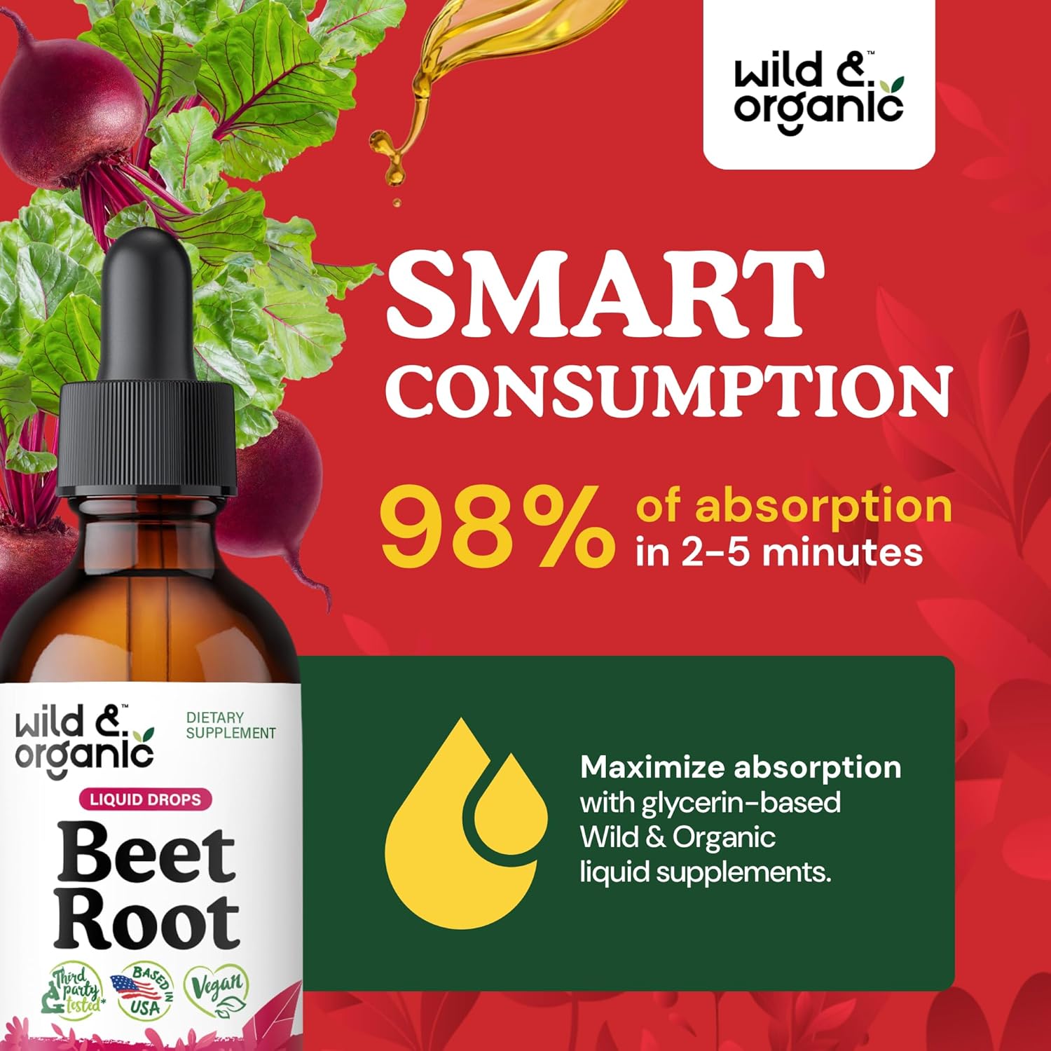 Organic Beet Root Tincture - 8000 mg Fresh Extract - Liquid Supplement for Men & Women - Vegan, Alcohol & Sugar-Free - 2 fl oz Bottle