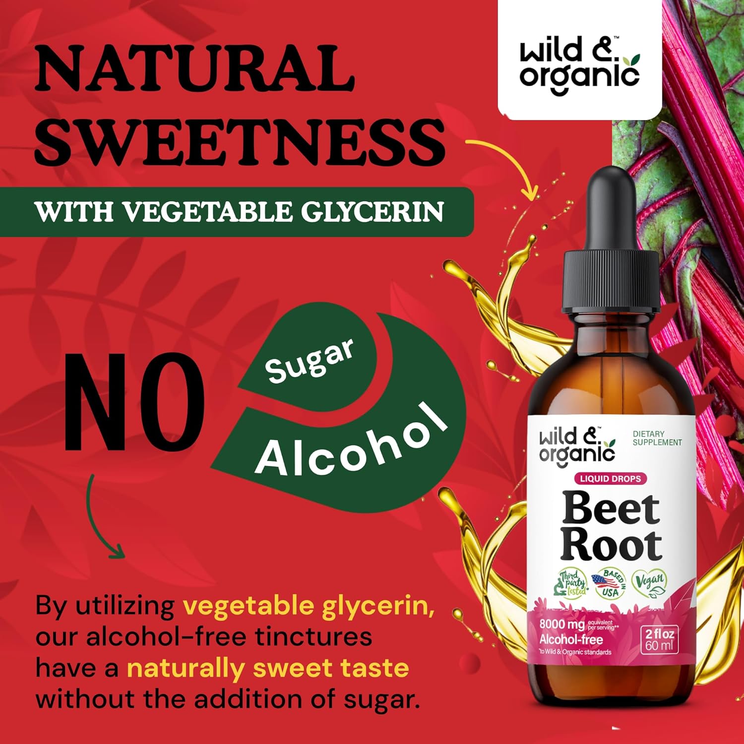 Organic Beet Root Tincture - 8000 mg Fresh Extract - Liquid Supplement for Men & Women - Vegan, Alcohol & Sugar-Free - 2 fl oz Bottle