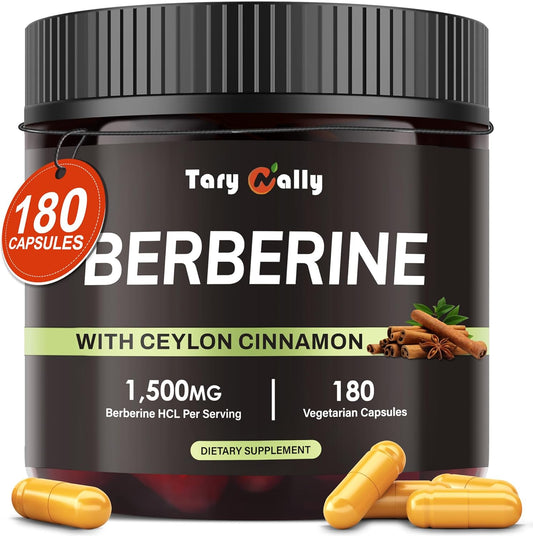 Organic Berberine Supplement 1500mg with Ceylon Cinnamon & Citrus Bergamot - Metabolic & Weight Support - 180 Capsules