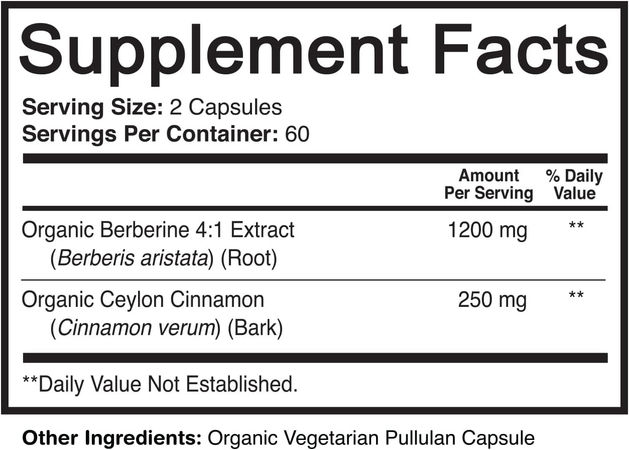 Organic Berberine with Ceylon Cinnamon Capsules - 1450mg, 120 Count by NutriFlair
