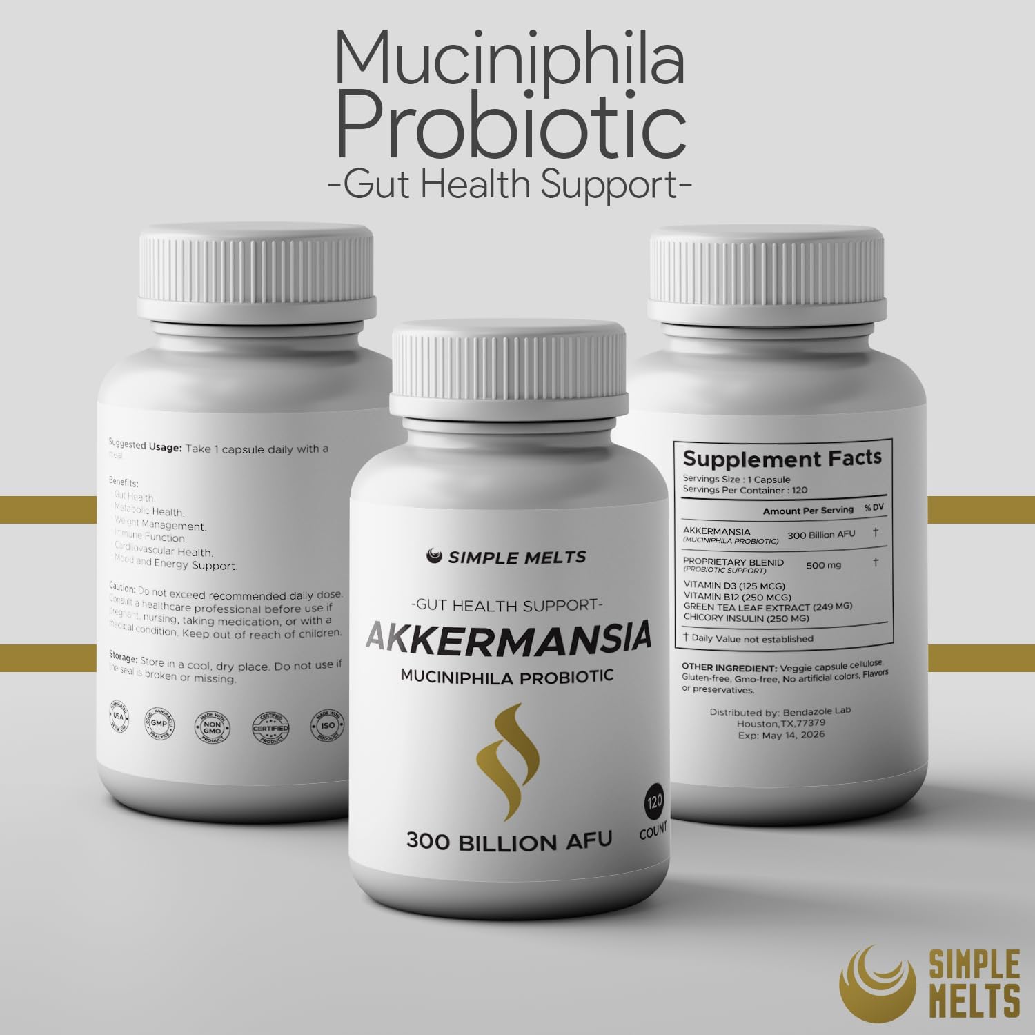 Organic Berry Extract Probiotic Caps - Gut Health & Metabolism Support - 300 Billion CFU Akkermansia Muciniphila - GLP-1 Booster - Men & Women - 120 Count