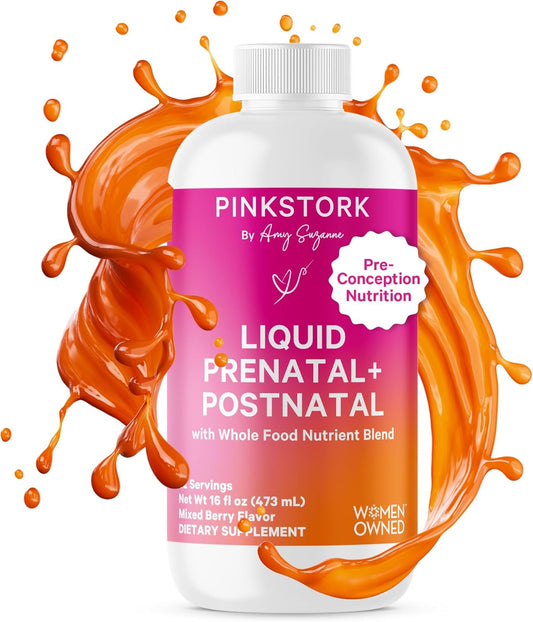 Organic Berry Flavored Liquid Prenatal Vitamins for Women - Fertility, Pregnancy, Postpartum Support - Morning Sickness Relief - Breastfeeding Aid - 32 Servings
