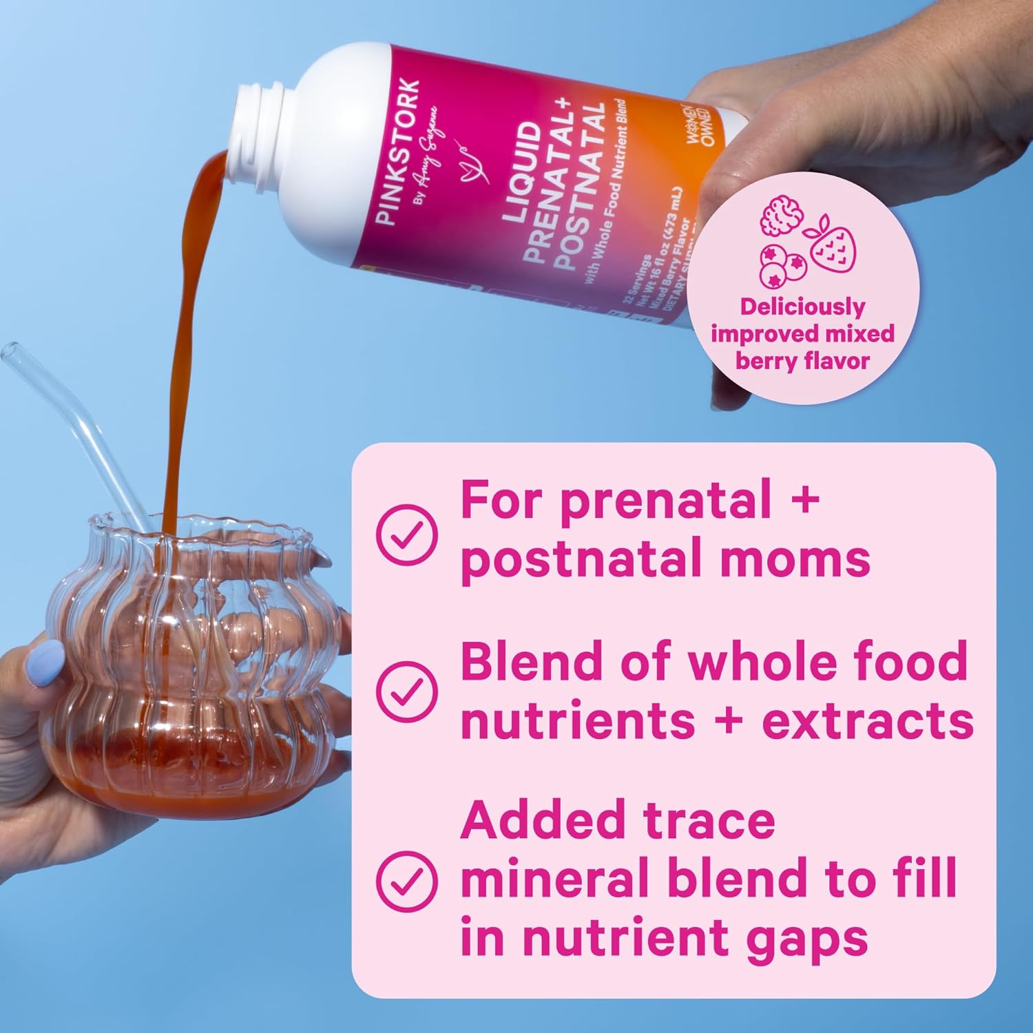 Organic Berry Flavored Liquid Prenatal Vitamins for Women - Fertility, Pregnancy, Postpartum Support - Morning Sickness Relief - Breastfeeding Aid - 32 Servings