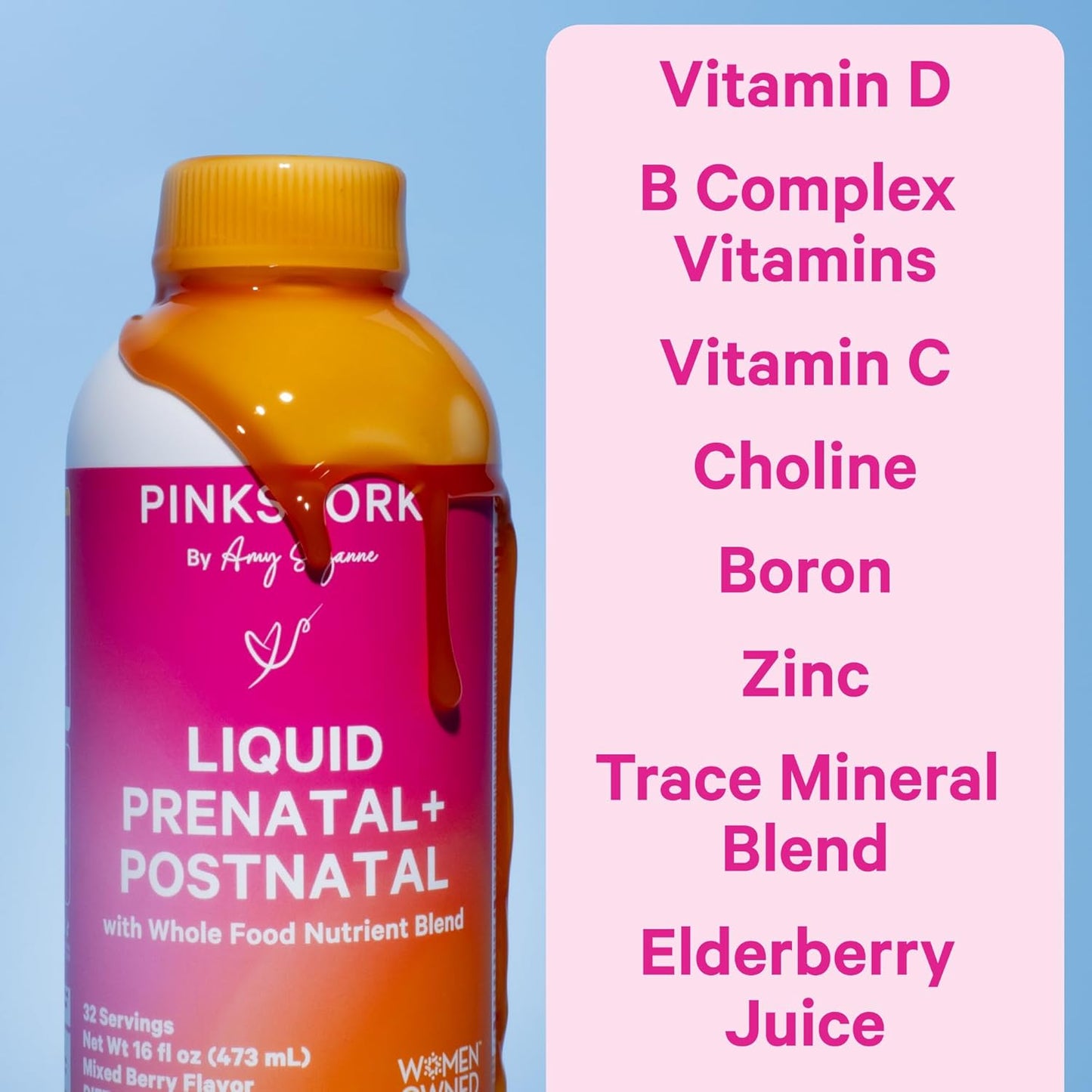 Organic Berry Flavored Liquid Prenatal Vitamins for Women - Fertility, Pregnancy, Postpartum Support - Morning Sickness Relief - Breastfeeding Aid - 32 Servings