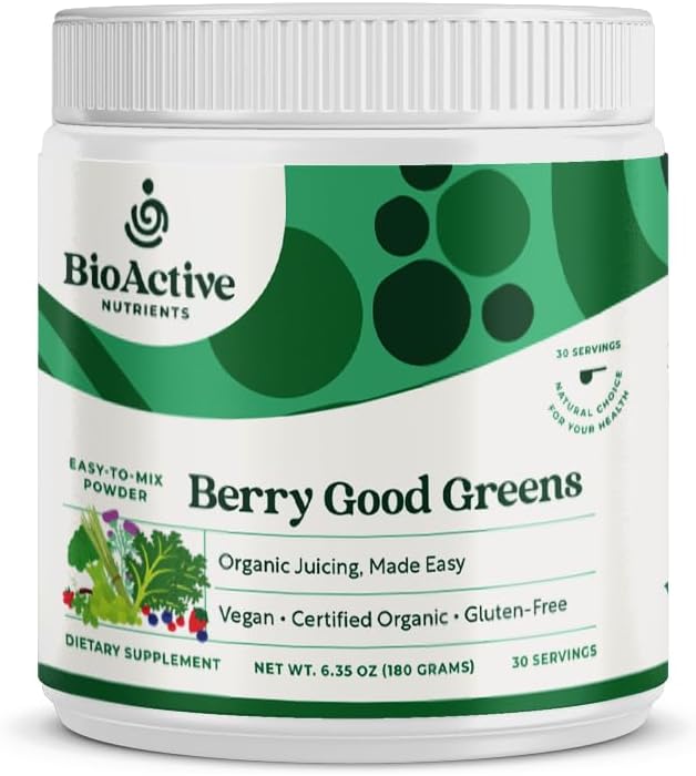 Organic Berry Good Greens Superfood Powder - Vegan Supplement for Energy Boost & Detox - 30 Servings