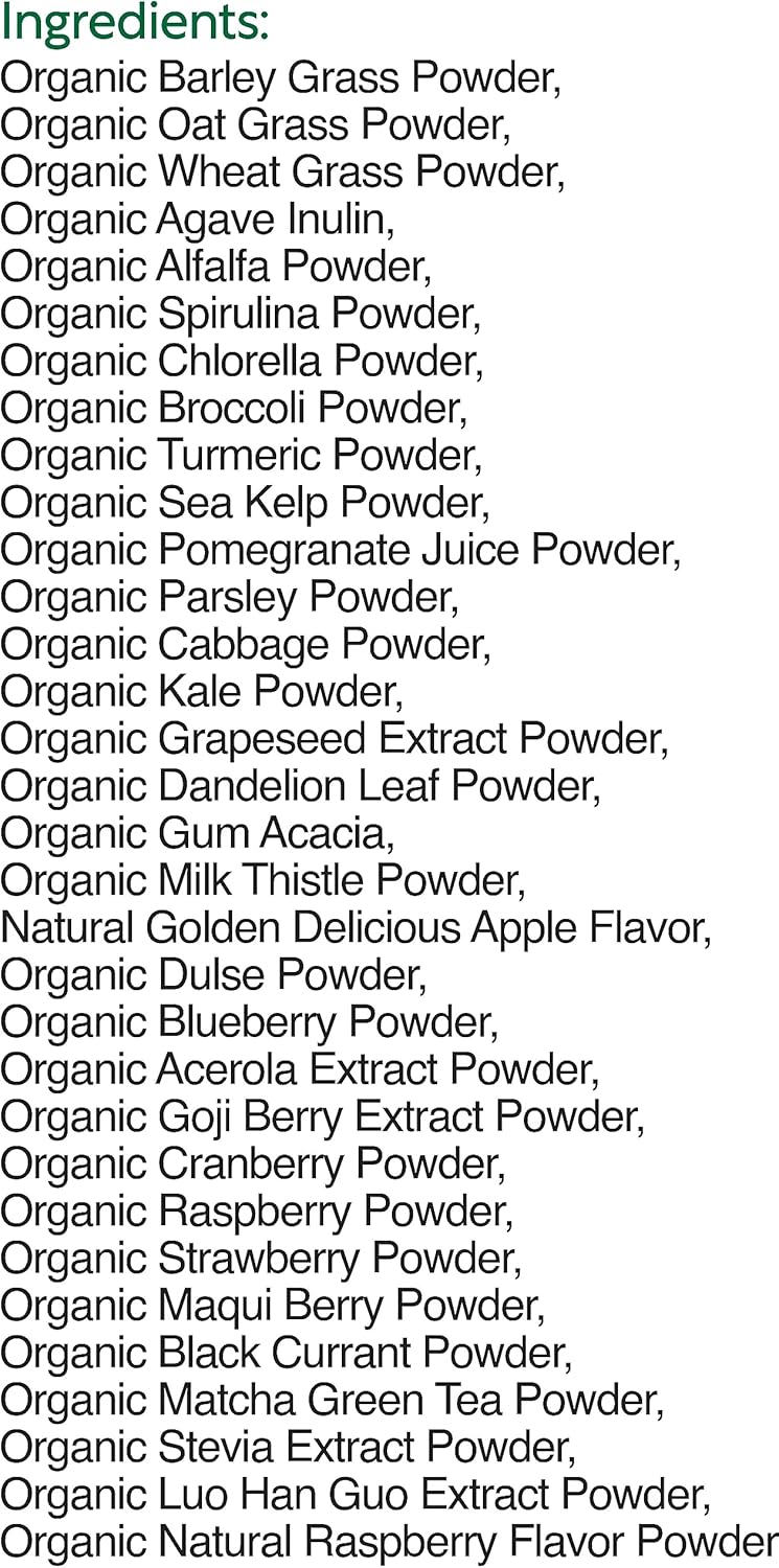 Organic Berry Good Greens Superfood Powder - Vegan Supplement for Energy Boost & Detox - 30 Servings