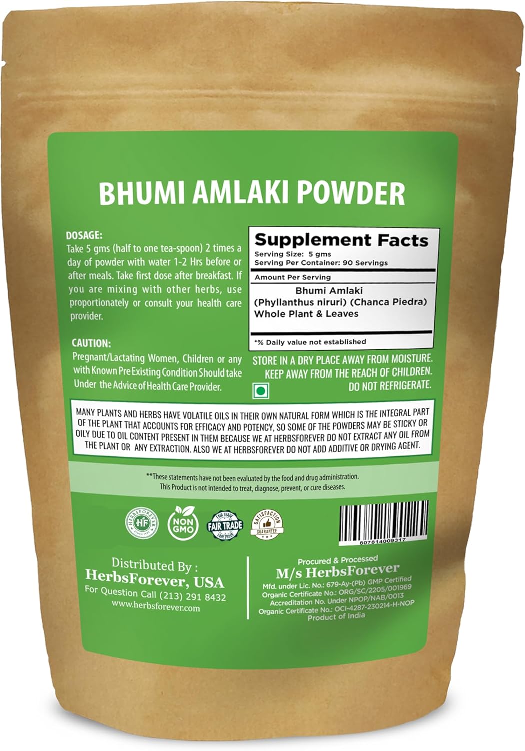 Organic Bhumy Amalaki Powder (Chanca Piedra) - 230g | Supports Healthy Liver, Kidney, Gallbladder | Detox Function | Phyllanthus Niruri
