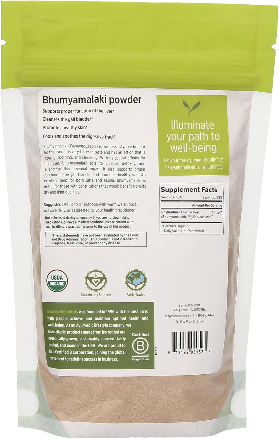 Organic Bhumyamalaki Powder for Liver Health - Phyllanthus spp. Supplement for Natural Liver Detox - 1/2 lb Vegan Non GMO