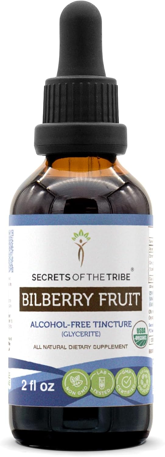Organic Bilberry Fruit Extract Drops - Alcohol-Free, High Potency Vision Support - 2 oz