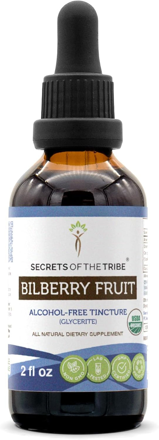 Organic Bilberry Fruit Extract Drops - Alcohol-Free, High Potency Vision Support - 2 oz