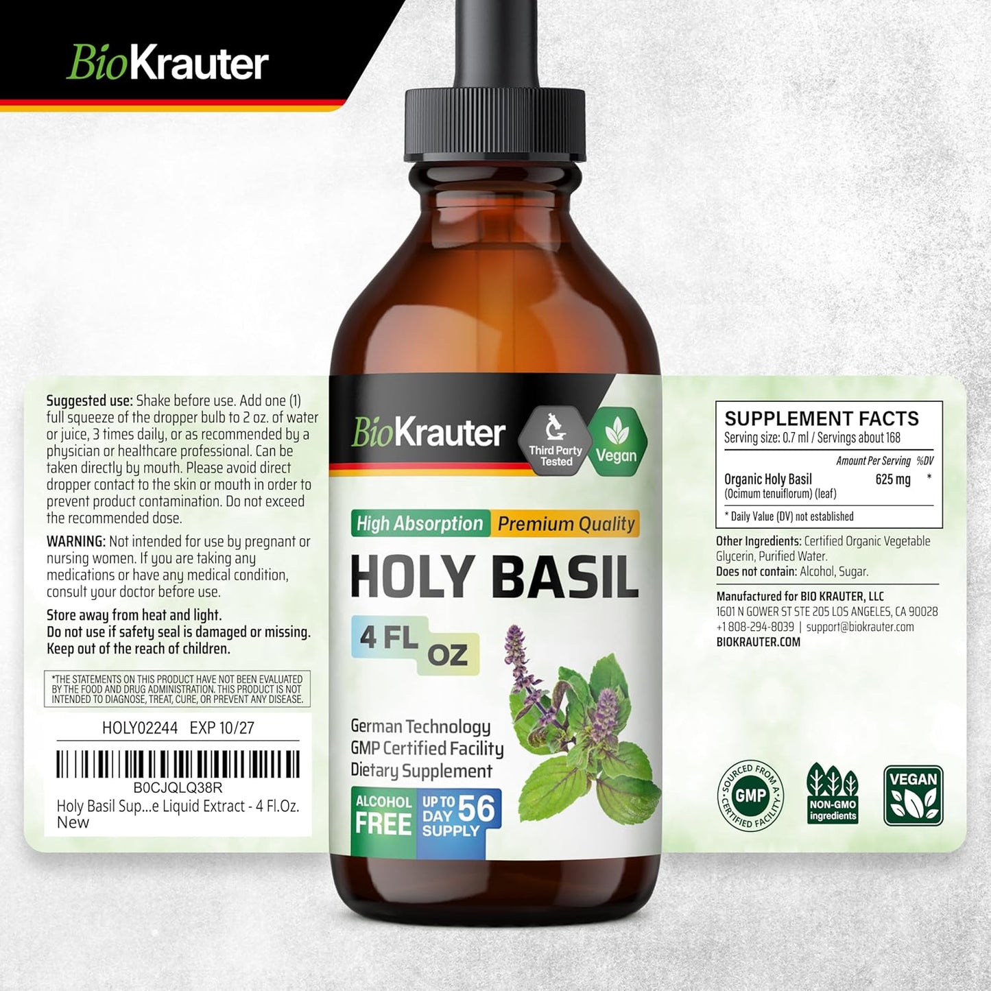 Organic BIO KRAUTER Schisandra and Holy Basil Tincture Bundle - 4 Fl. Oz. Each