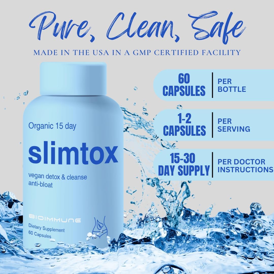 Organic BioImmune Slimtox™ 15-Day Colon Cleanse & Detox with Probiotics for Flat Stomach, Less Bloat, and Increased Energy - Constipation Relief, Toxin Flush
