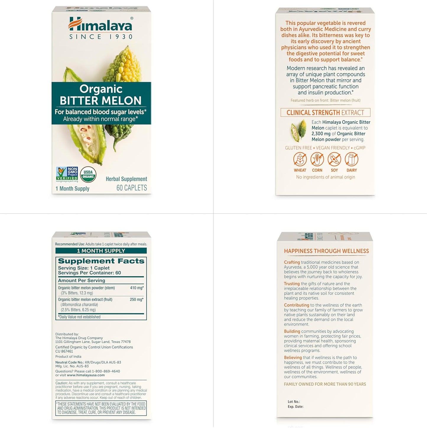 Organic Bitter Melon Caplets for Glucose Metabolism - 660 mg - 60 Caplets x 2 Pack