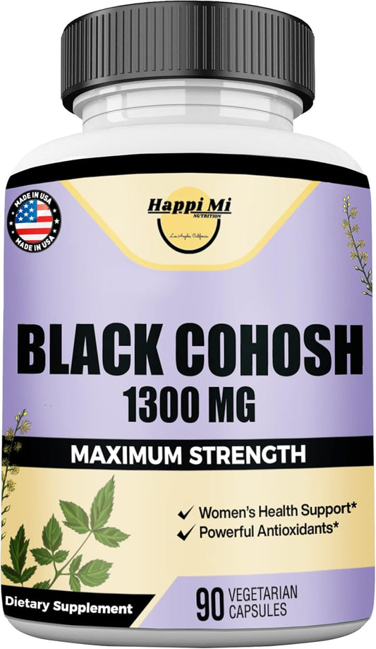 Organic Black Cohosh Root Capsules for Women's Hormonal Balance - 1300MG, Menopause & Menstrual Support - 90 Vegan Capsules