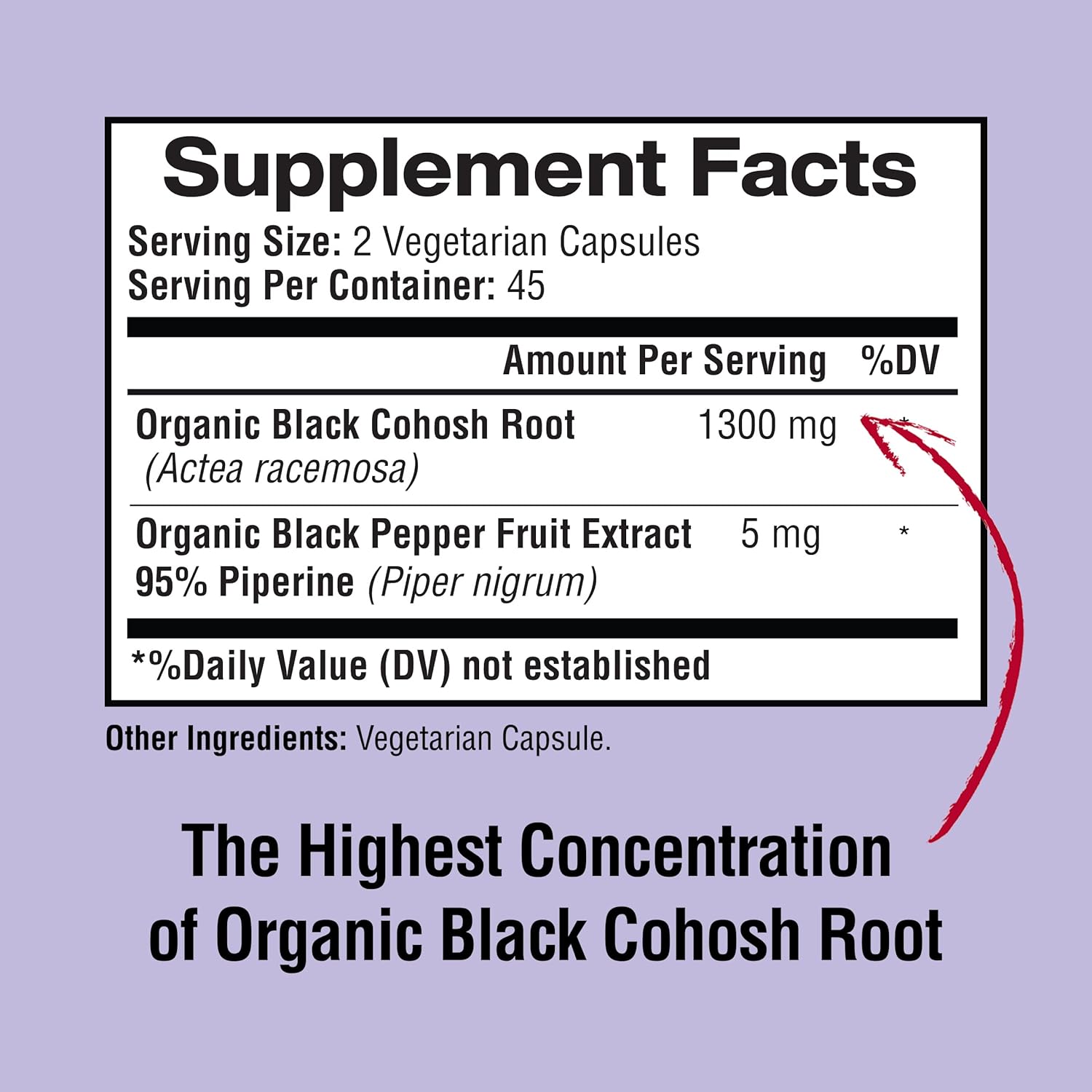 Organic Black Cohosh Root Capsules for Women's Hormonal Balance - 1300MG, Menopause & Menstrual Support - 90 Vegan Capsules