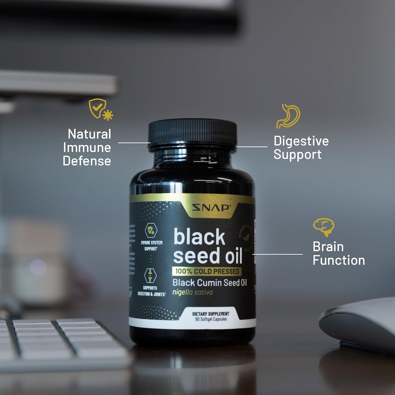 Organic Black Seed Oil Capsules - Cold Pressed for Immune Support, Detox, Inflammation Relief, Skin, Hair & Joint Health - High Potency Nigella Sativa Supplement (90 Softgels)