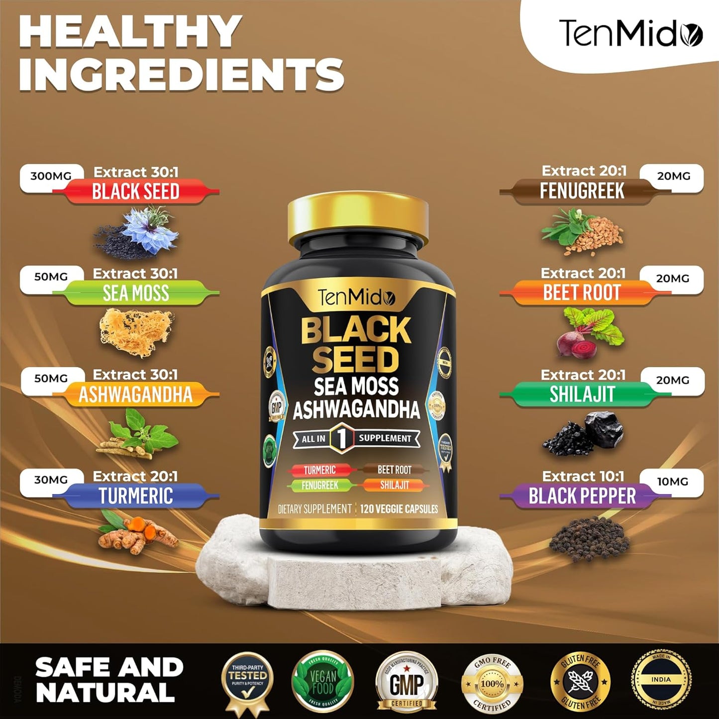 Organic Black Seed Supplement with 8 Superfood Ingredients - 120 Vegan Capsules - 4 Months Supply