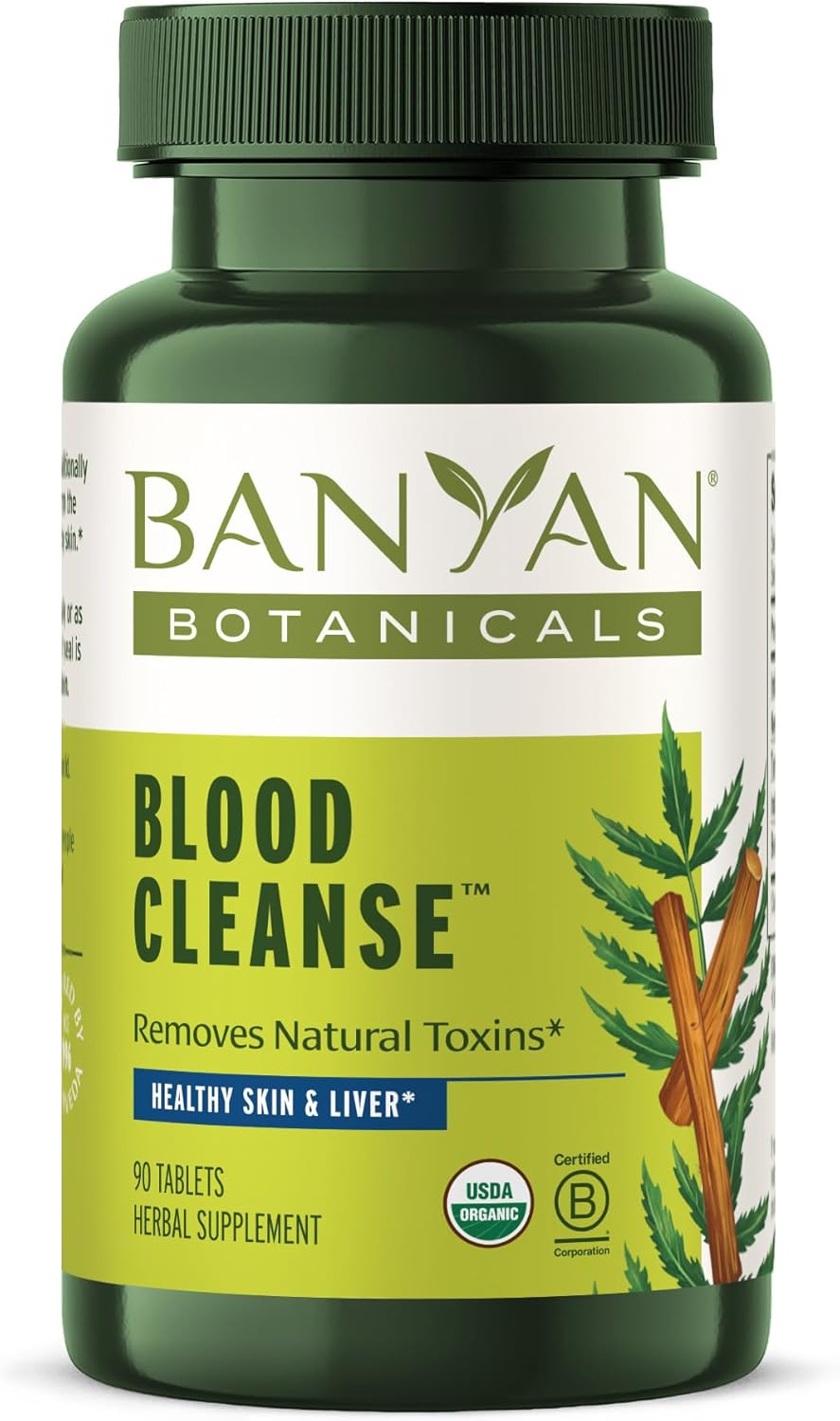 Organic Blood Cleanse Tablets with Manjistha & Neem for Clear Skin - Herbal Blood Cleanser Detox Supplement - 90 Vegan Tablets