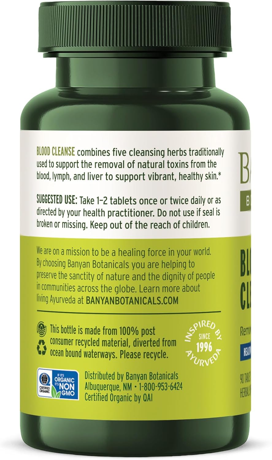 Organic Blood Cleanse Tablets with Manjistha & Neem for Clear Skin - Herbal Blood Cleanser Detox Supplement - 90 Vegan Tablets
