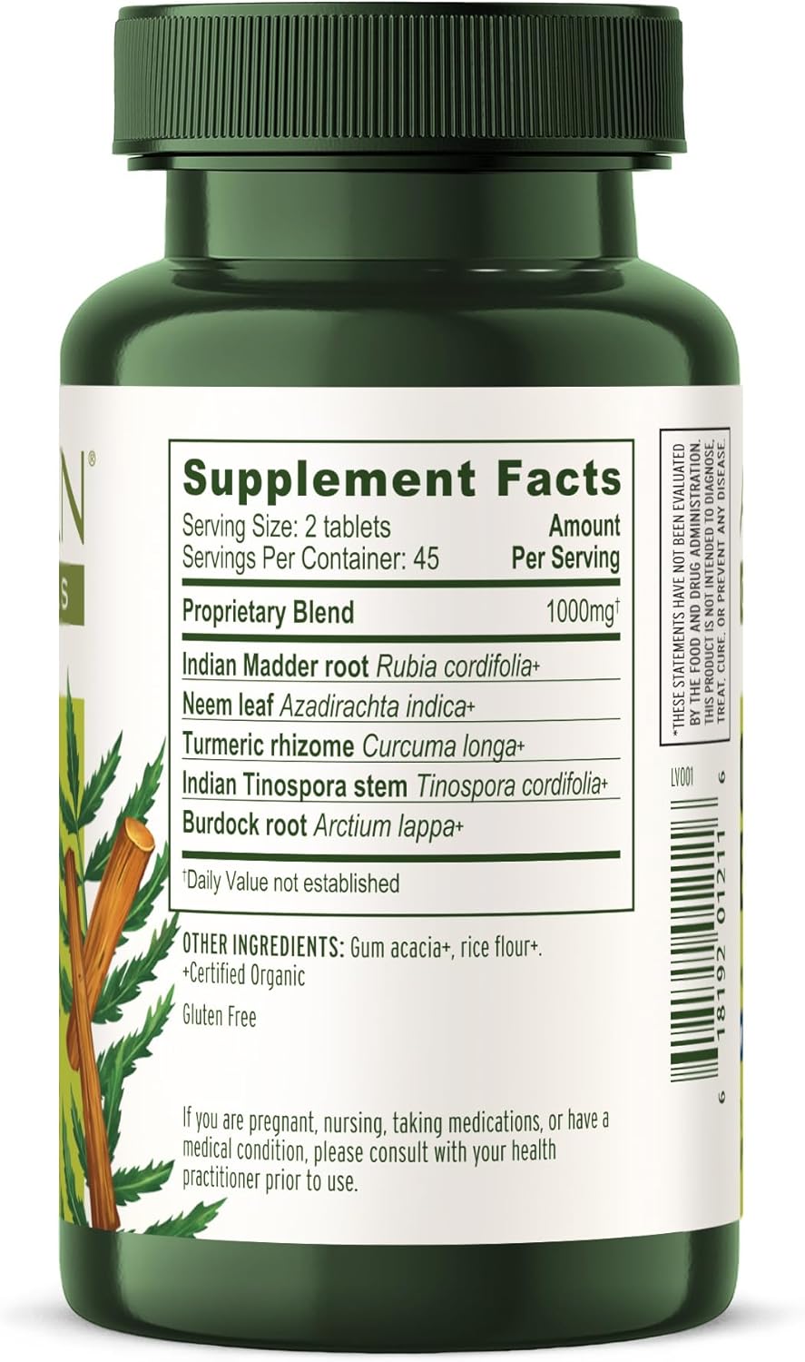 Organic Blood Cleanse Tablets with Manjistha & Neem for Clear Skin - Herbal Blood Cleanser Detox Supplement - 90 Vegan Tablets