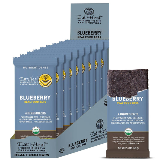 Organic Blueberry Protein Bars - Vegan, Gluten Free, Low Sugar, Non GMO, Plant Based Snacks