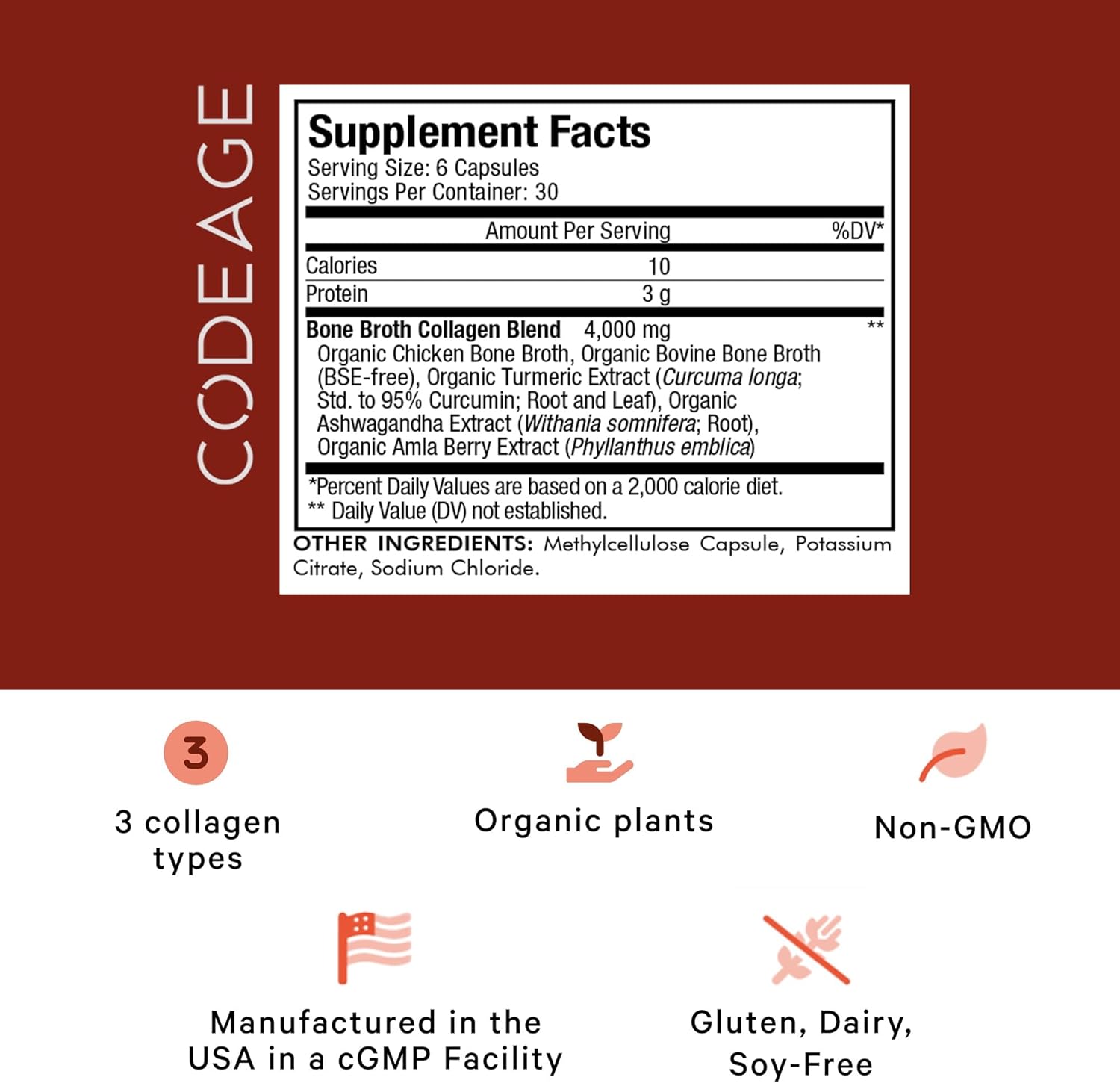Organic Bone Broth Collagen Peptides Capsules with Turmeric & Ashwagandha - Grass Fed Beef & Free-Range Chicken - Non-GMO - 180 Capsules