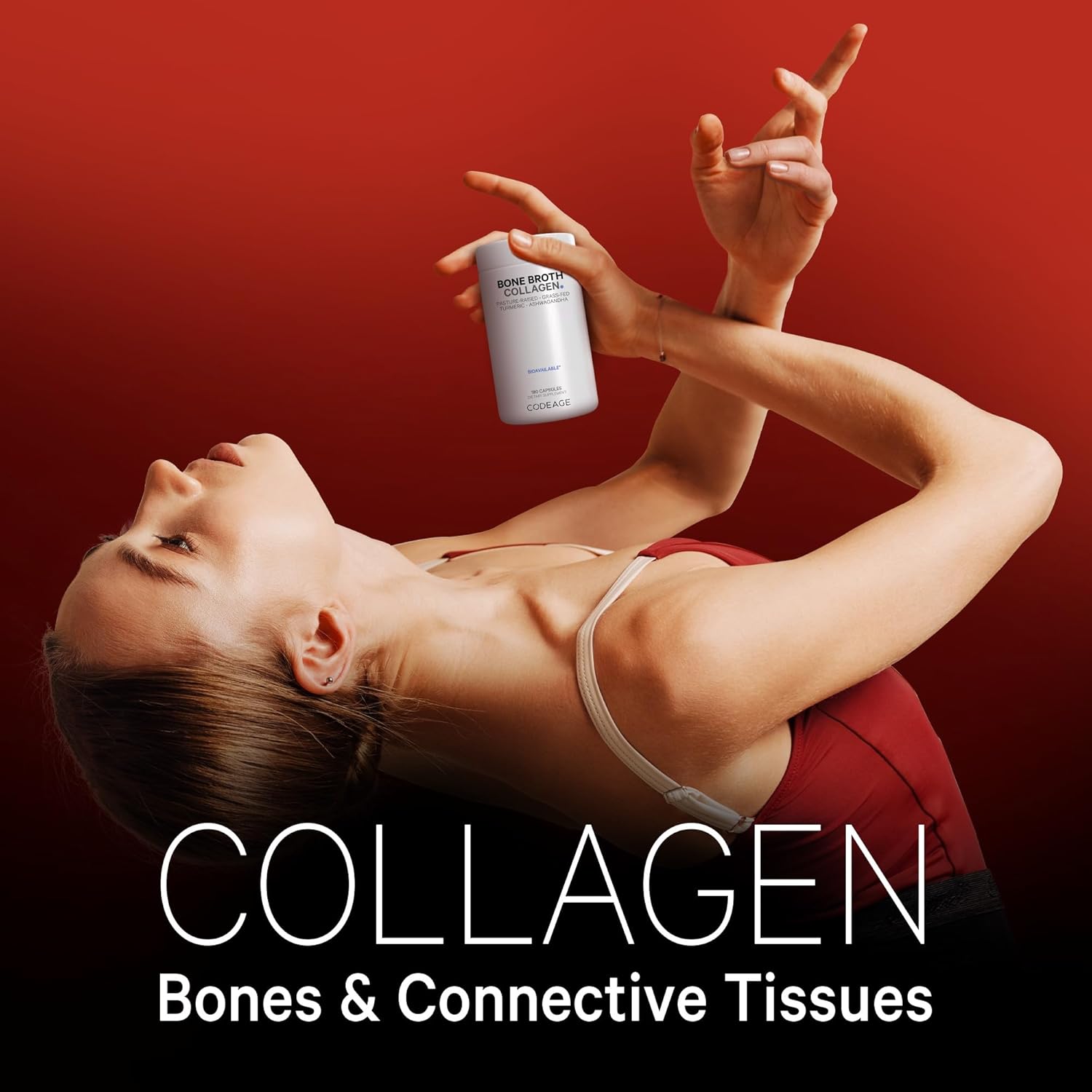 Organic Bone Broth Collagen Peptides Capsules with Turmeric & Ashwagandha - Grass Fed Beef & Free-Range Chicken - Non-GMO - 180 Capsules