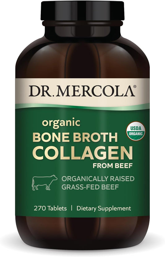 Organic Bone Broth Collagen Tablets - 90 Servings, Grass-Fed Beef, Dietary Supplement for Bone & Joint Support, USDA Organic & Non-GMO