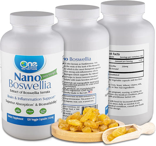 Organic Boswellia Serrata Resin Capsules - 250mg (120 Servings) for Brain Health - Non-GMO, Vegan, Gluten-Free