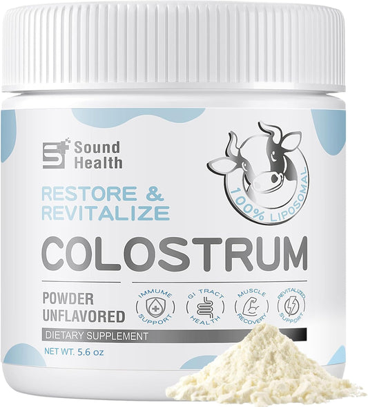 Organic Bovine Colostrum Powder Supplement for Gut Health, Hair Growth, Immune Support - Unflavored (146g) - SoundHealth