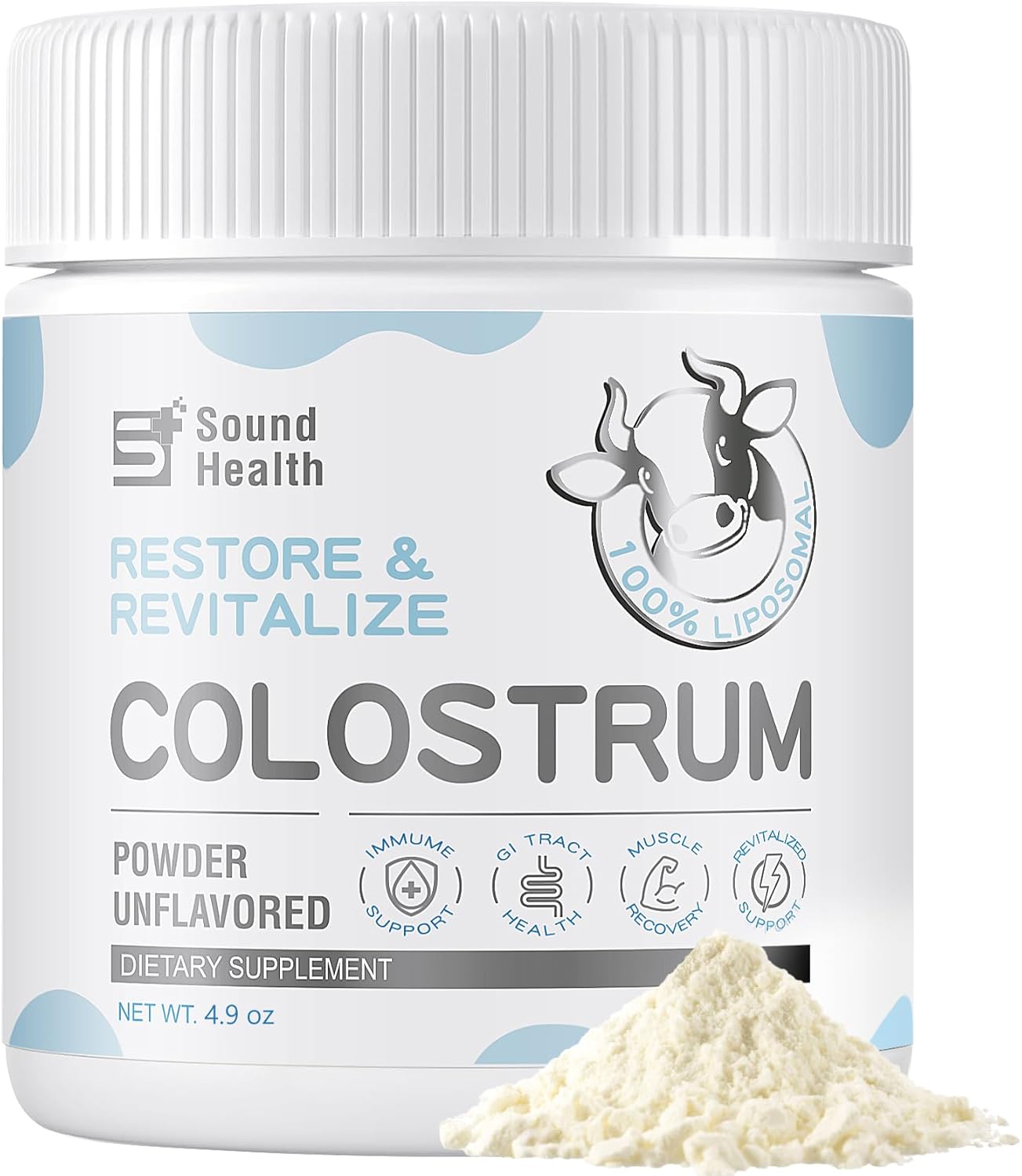 Organic Bovine Colostrum Powder Supplement for Gut Health, Hair Growth, Beauty - Unflavored (73 Servings)