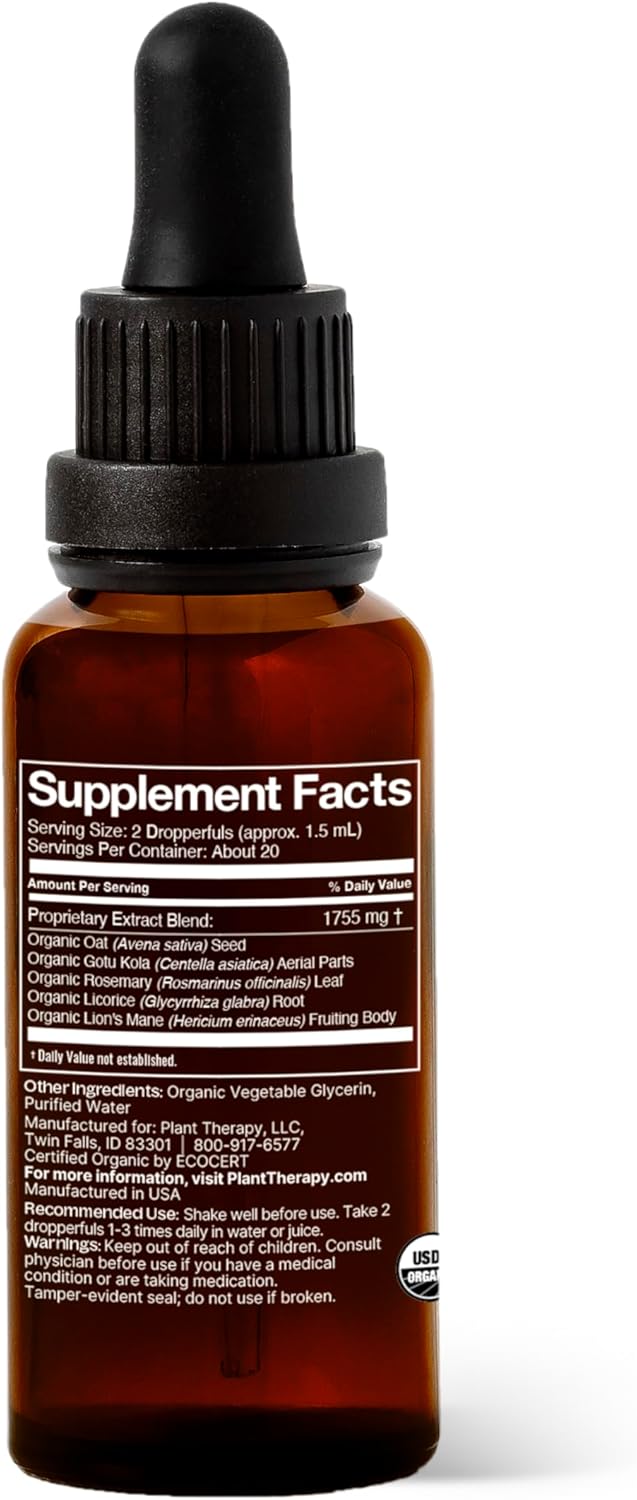 Organic Brain Power Tincture 30 mL - Supports Focus, Clarity, Alertness, Memory - Brain Boost Supplement with Benefits