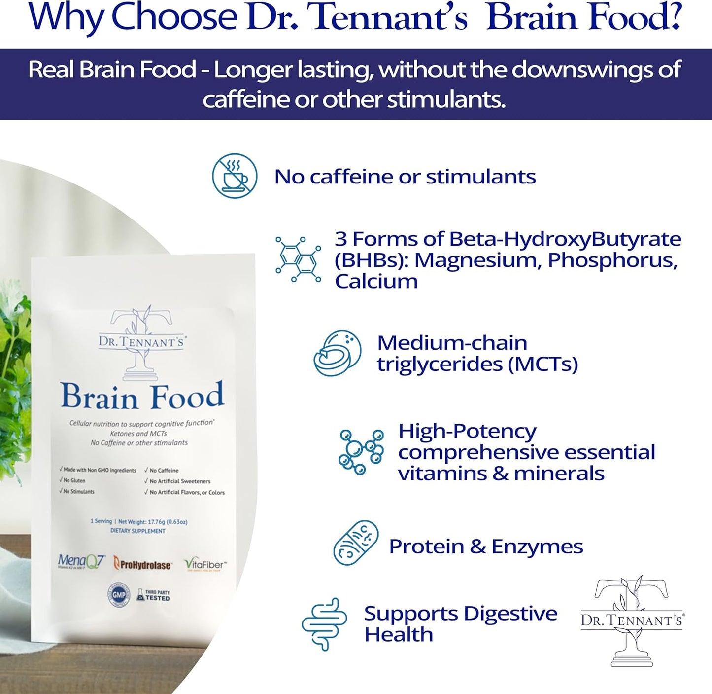 Organic Brain Supplement for Cognitive Focus and Memory Function - Dr. Tennant's Brain Food - 14 Servings