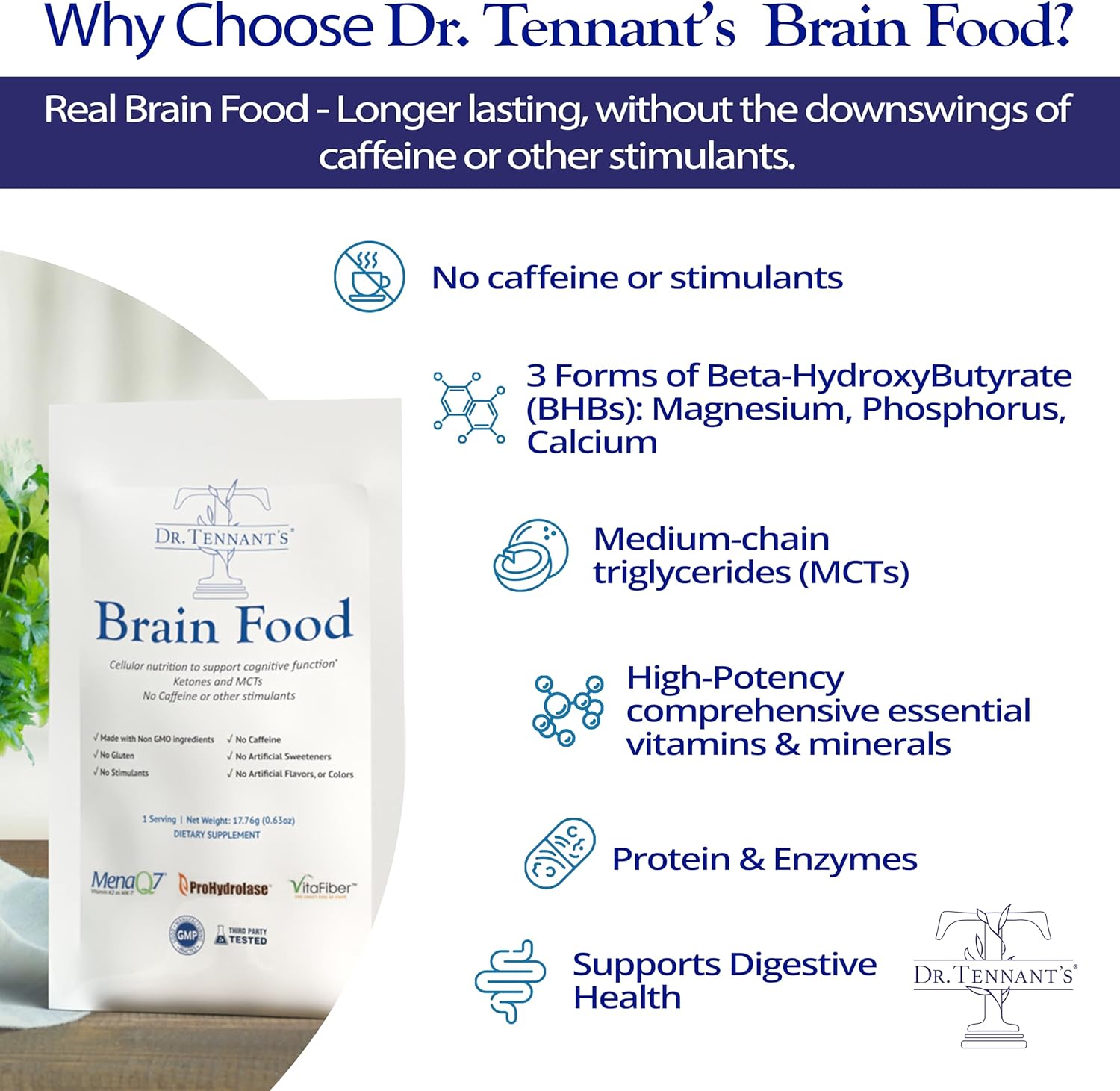 Organic Brain Supplement for Cognitive Focus and Memory Function - Dr. Tennant's Brain Food - 14 Servings