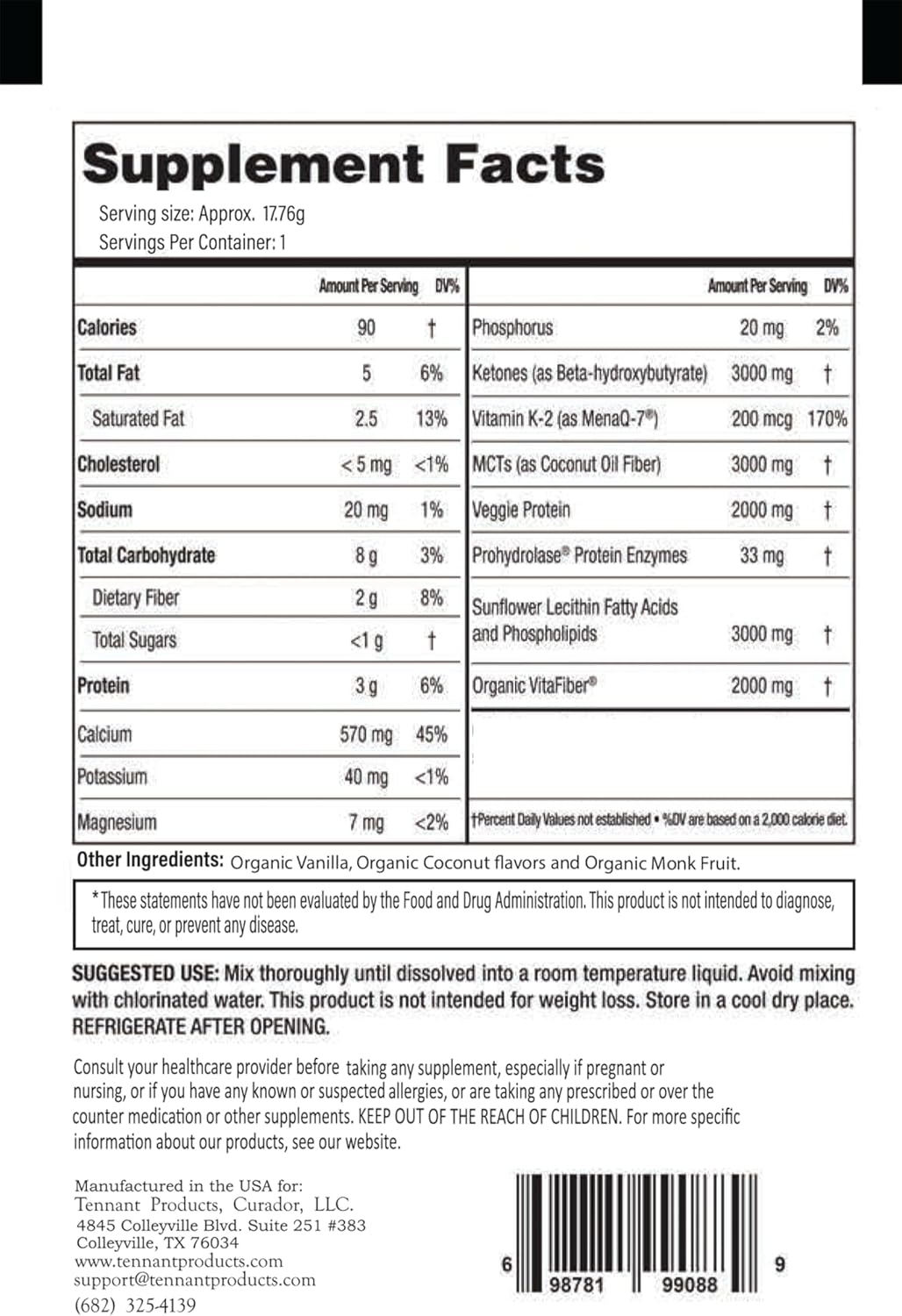 Organic Brain Supplement for Cognitive Focus and Memory Function - Dr. Tennant's Brain Food - 14 Servings