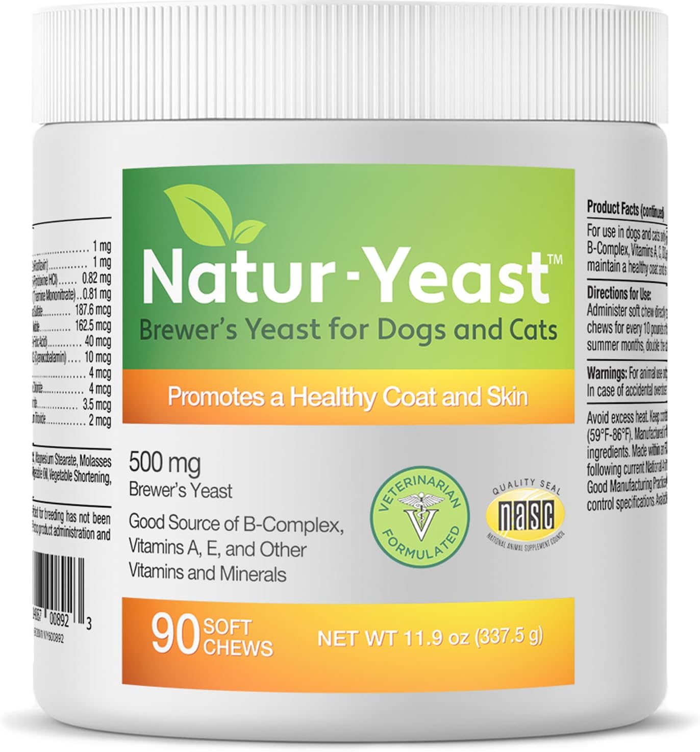 Organic Brewer's Yeast Soft Chews for Dogs and Cats - Boosts Immunity, Digestion, Skin, and Coat - 90 Count