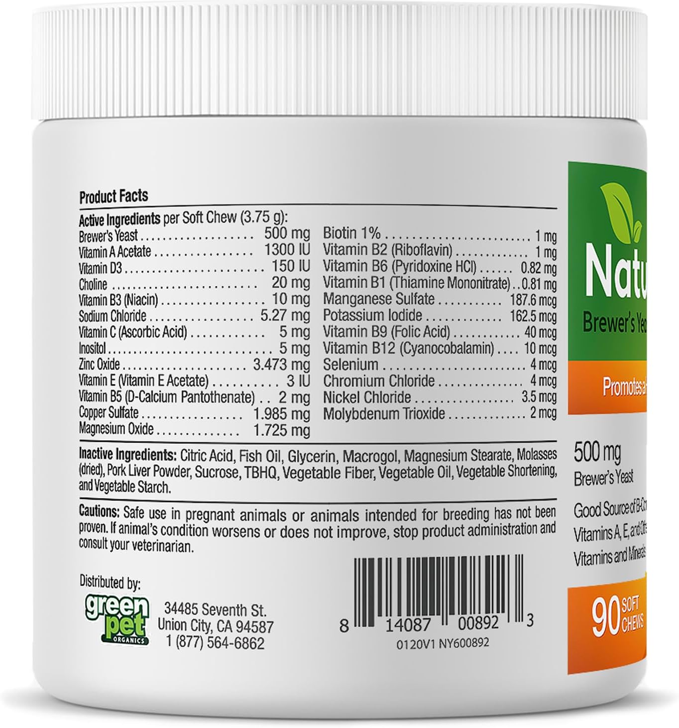 Organic Brewer's Yeast Soft Chews for Dogs and Cats - Boosts Immunity, Digestion, Skin, and Coat - 90 Count