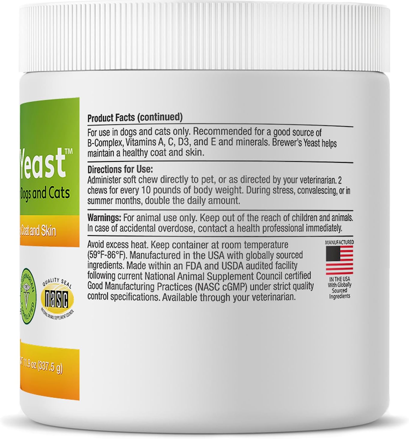 Organic Brewer's Yeast Soft Chews for Dogs and Cats - Boosts Immunity, Digestion, Skin, and Coat - 90 Count