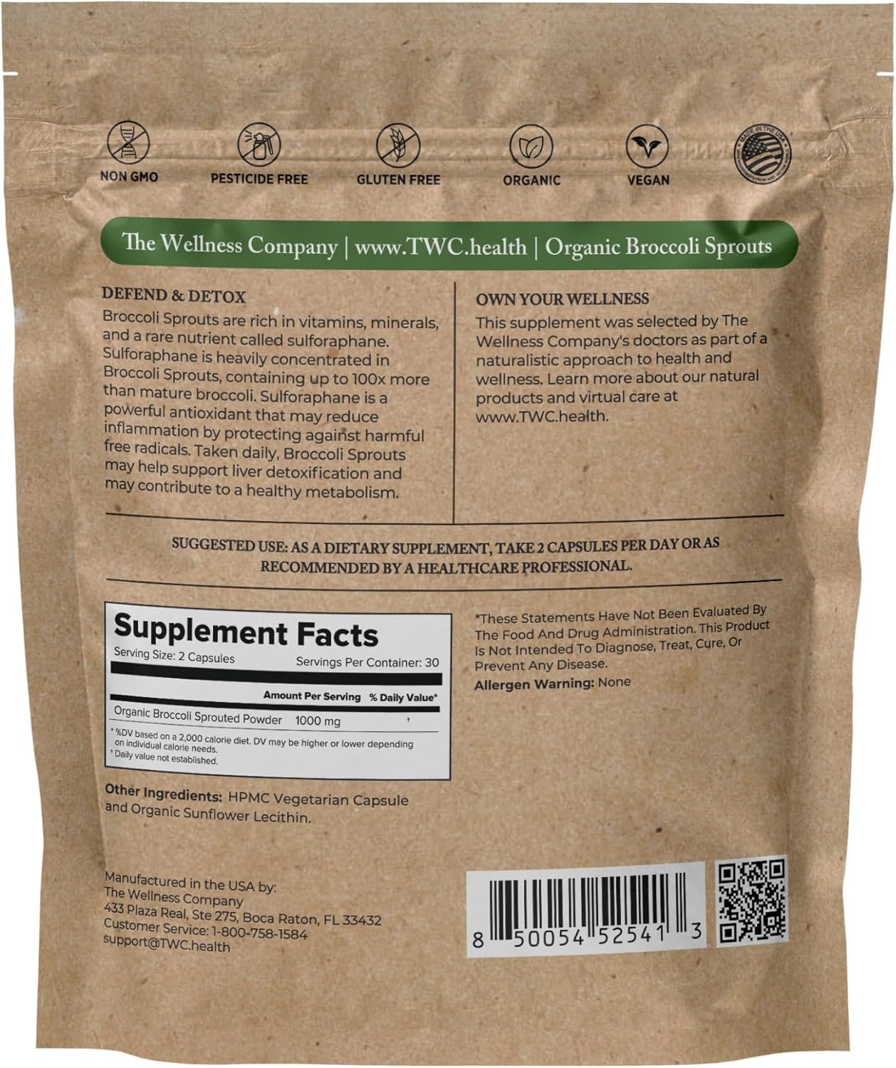 Organic Broccoli Sprouts Capsules | Vegan Detox Superfood | 60 Capsules (1 Month) | Non-GMO, Gluten-Free | Supports Immune & Metabolic Health