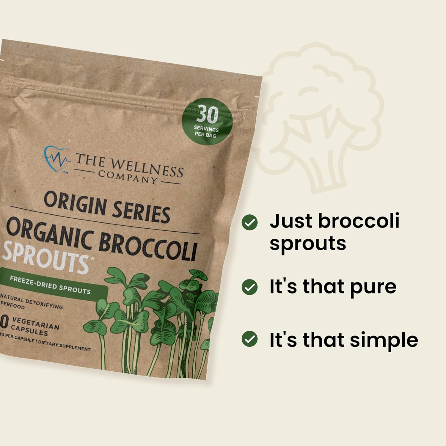 Organic Broccoli Sprouts Capsules | Vegan Detox Superfood | 60 Capsules (1 Month) | Non-GMO, Gluten-Free | Supports Immune & Metabolic Health