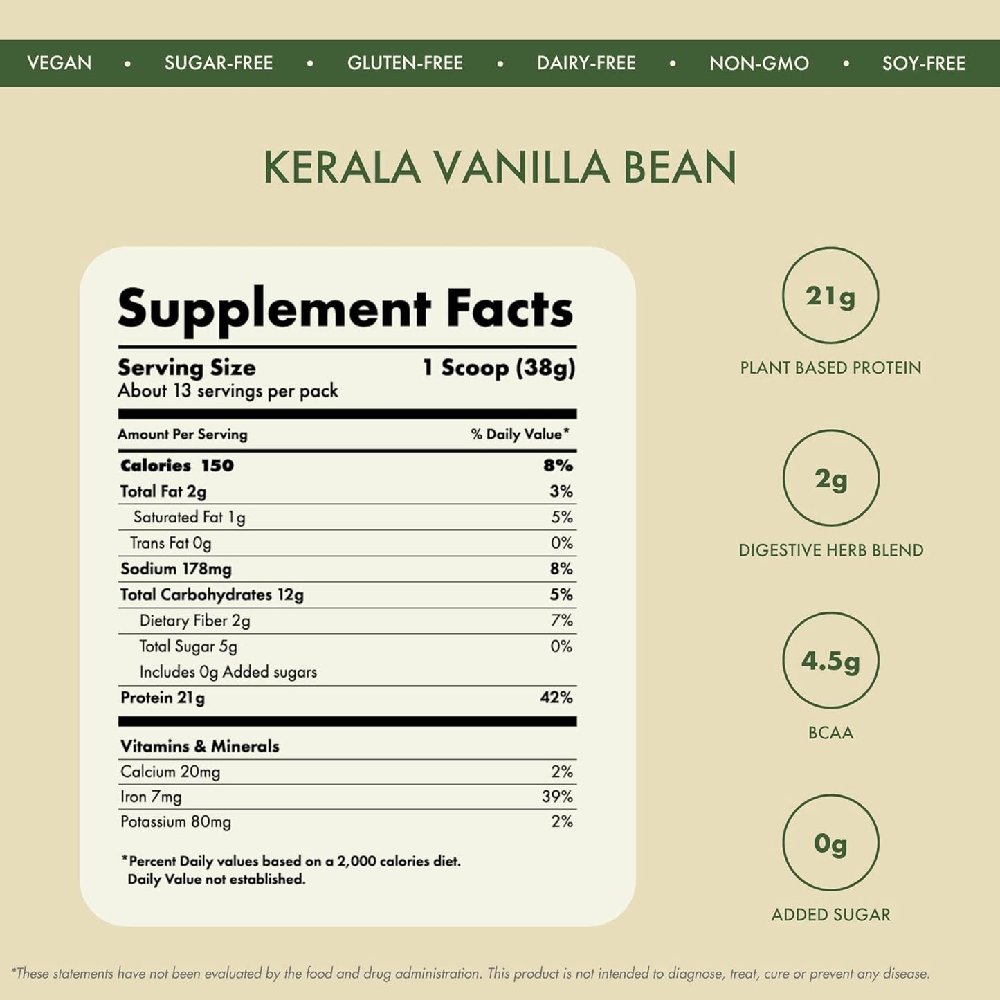 Organic Brown Rice & Pea Isolate Plant Protein Powder with Real Kerala Vanilla Bean - 24G Protein/Serving, Easy Digestion - Gluten & Lactose Free - 500 G Pack