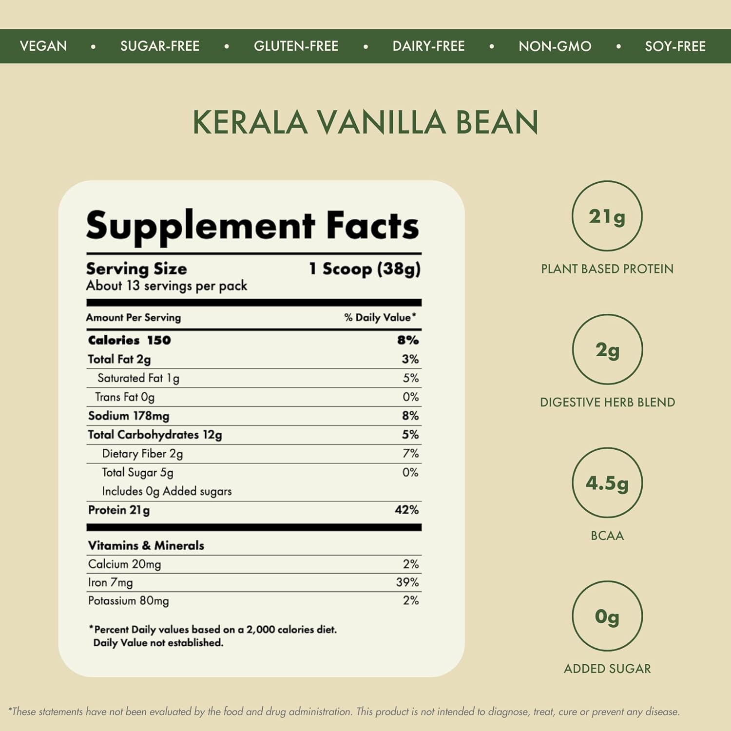 Organic Brown Rice & Pea Isolate Plant Protein Powder with Real Kerala Vanilla Bean - 24G Protein/Serving, Easy Digestion - Gluten & Lactose Free - 500 G Pack
