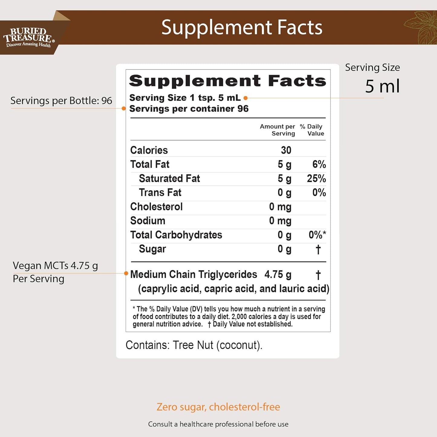 Organic Buried Treasure MCT Coconut Oil - 16.54 Fl Oz - Pure & Natural - Cold Pressed - Keto Friendly