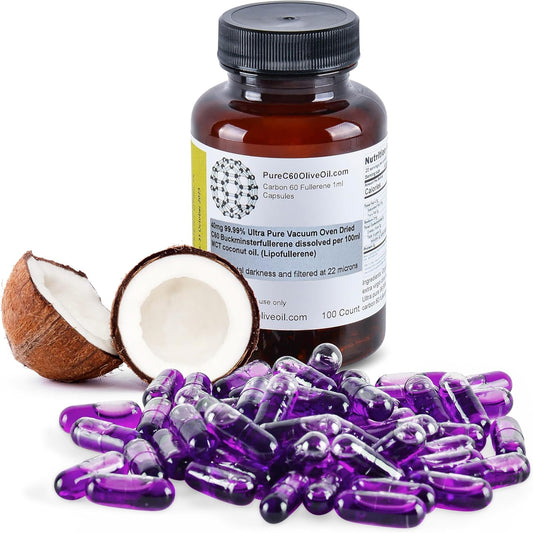 Organic C60 MCT Coconut Oil Capsules - 40mg 100ml - Food Grade 99.99% Carbon 60 - Solvent Free - Global Producer